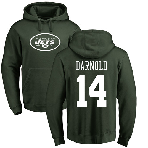 New York Jets Men Green Sam Darnold Name and Number Logo NFL Football #14 Pullover Hoodie Sweatshirts